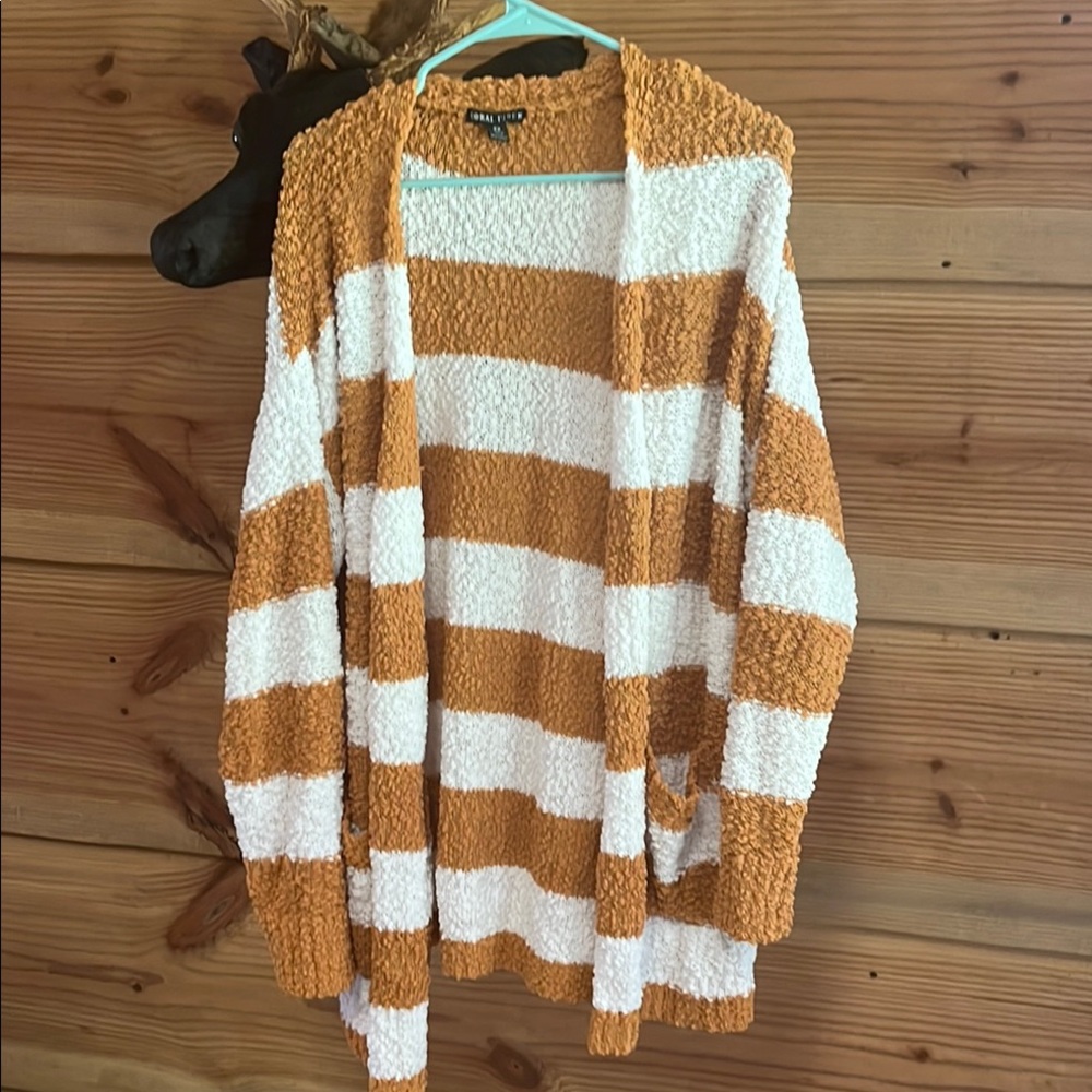 Cozy Striped Sweater - Orange and White